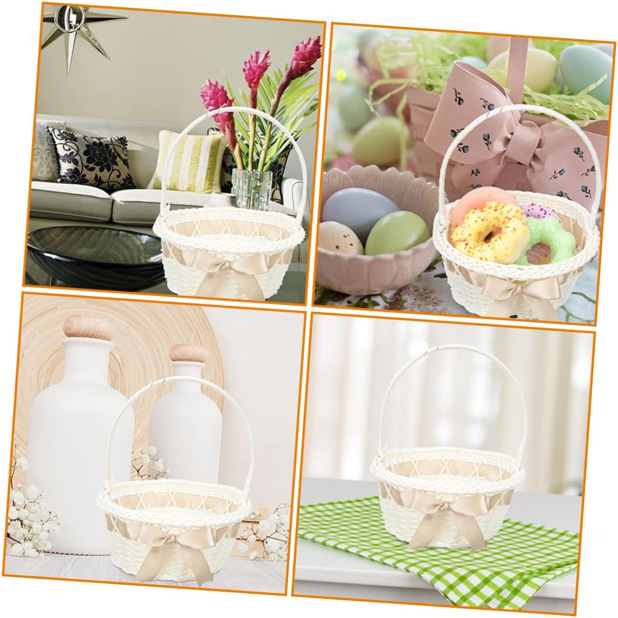 Hand Woven Flower Basket with Handle, 3pcs Decorative Storage image 5