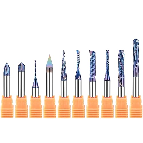 SpeTool Juego de 10 brocas de enrutador CNC recubiertas con TAC, vástago de 1/4 de pulgada, brocas de enrutador CNC de carburo sólido y fresas