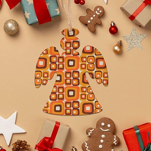 Miniatura 4 de 70s Retro Orange Geometry Wooden Christmas Ornaments with Twines Holiday Hanging Decorations Angel Shapes Wood Slice Ornaments for Christmas Tree