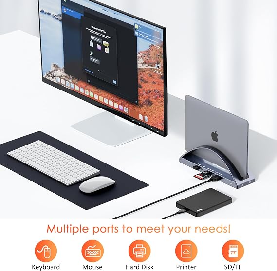 TobenONE MacBook Pro/Air Docking Station Stand, Dual 4K HDMI, 100W Charger