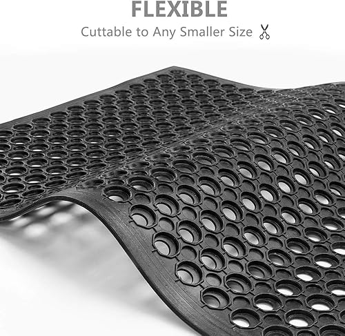 Vista 22 de ROVSUN Tapete de goma entrelazado resistente de 36 x 36 pulgadas, tapete comercial antideslizante con orificios de drenaje, diseño antifatiga