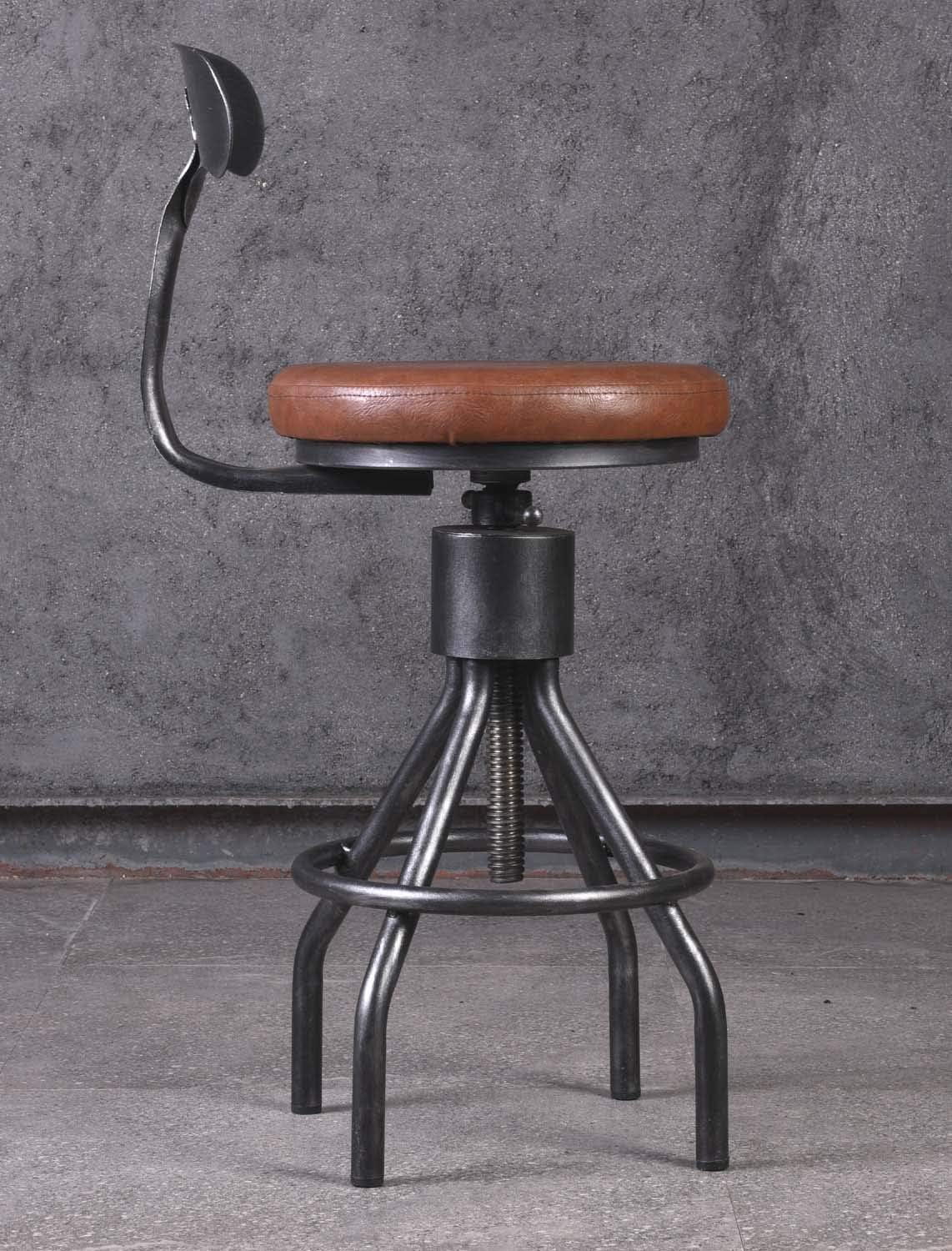 Diwhy Industrial Vintage Bar Stool, Kitchen Counter Height Adjustable Pipe Chair, Cast Iron Stool, Swivel Bar Stool with Backrest, Silver, Fully Welded Set of 2 Brown Upholstered