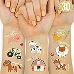 xo, Fetti Farm Party Supplies Temporary Tattoos - 30 Glitter Styles | Barnyard Animals, Petting Zoo, Cow, Horse, Tractor Trailer, Sheep