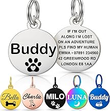 Personalised Dog Tags for Pets UK Prime, Deep Engraved Cat Dog Name ID Tags, Stainless Steel Pet Tag for Doggy Kitten Kitty Puppy, Scratch Resistant Tag (Silver Round, S)