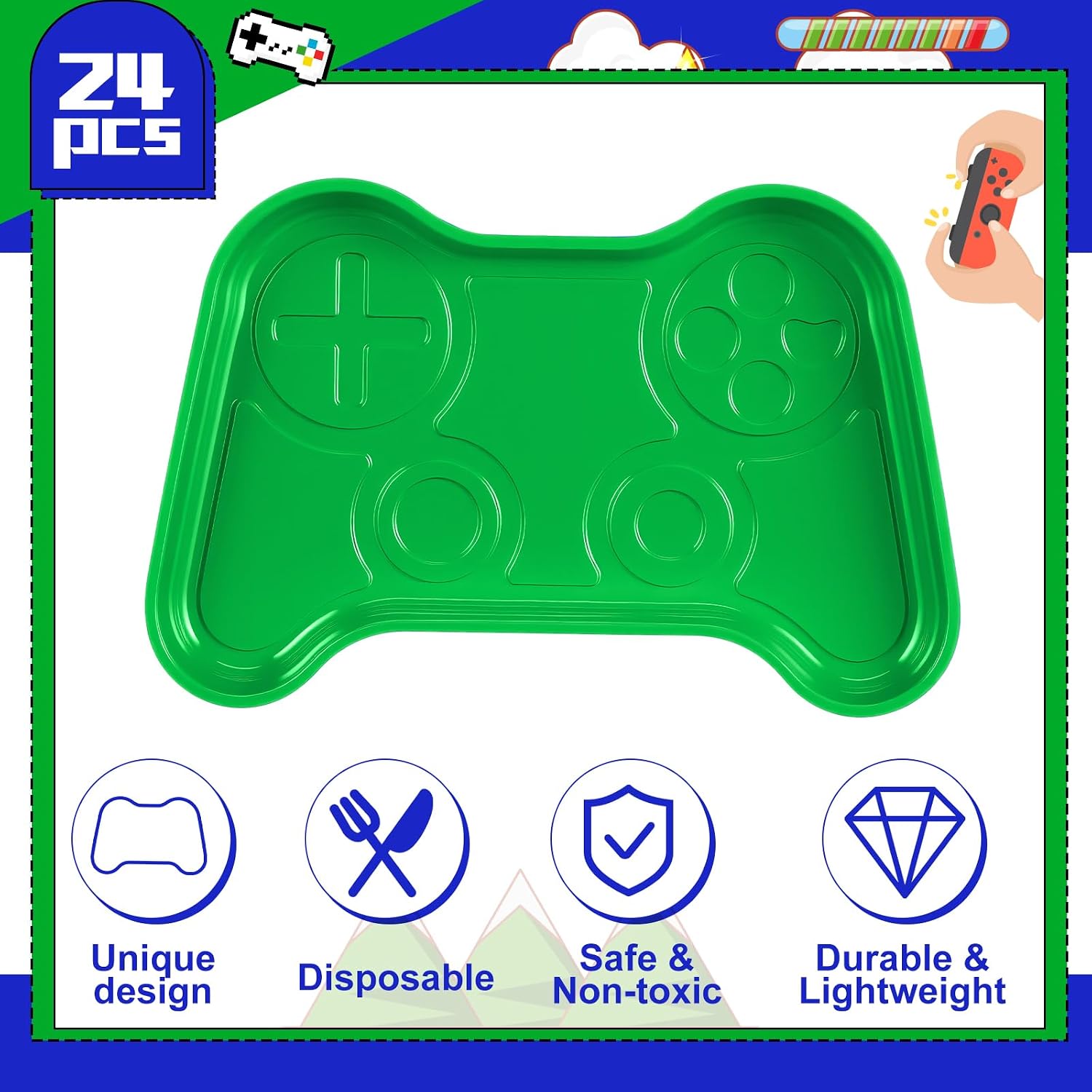 24 Pcs Game Video Gaming Trays, Gamepad Shaped Plates image 4