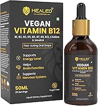Healeo Vegan Vitamin B12 Drops Supplement for Men & Women with B1,B2,B3,B5,B6,B7,B9, Choline & Inositol | Boost Energy Level | Supports Healthy Nervous System & Brain Function - 50ml