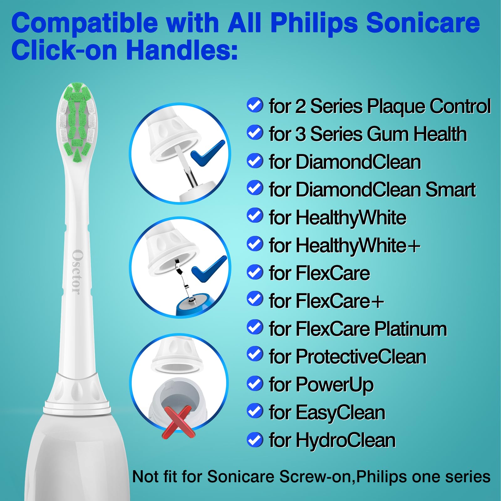 Compatible con cabezales de repuesto Sonicare, cabezales de cepillo de dientes de repuesto compatibles con Philips Sonicare, cabezales de cepillo de dientes eléctricos Click on, paquete de 10, | Cabezales de cepillo de repuesto compatibles con cepillo de