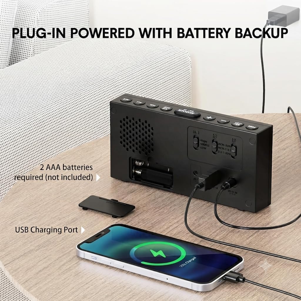Mesqool Loud Alarm Clock for Heavy Sleeper, with Vibration for Hearing Impaired Deaf, Annoying Clock for Bedroom,USB Port,Dual Alarm with Snooze