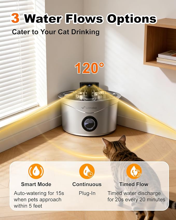 Fuente de Agua Inalámbrica para Gatos Acero Inoxidable, 2.6L miniatura 2