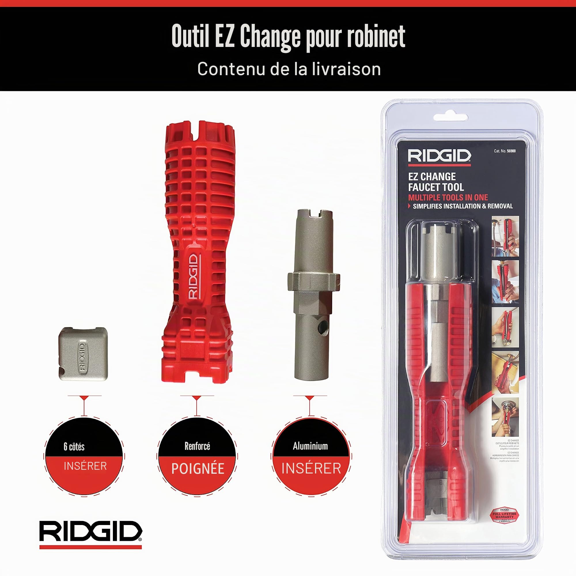 RIDGID 57003 EZ Clé de plomberie Outil d'installation et de retrait de robinet, orange