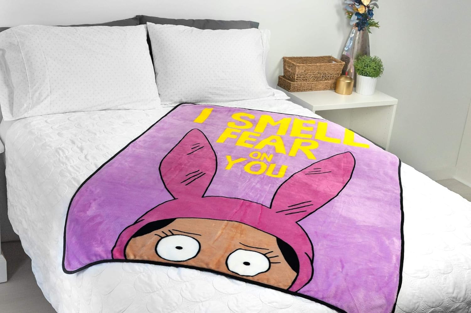 Bob's Burgers Louise Throw Blanket | I Smell Fear On You Quote | Collector's Large Pink Blanket | 64 x 44 Inches