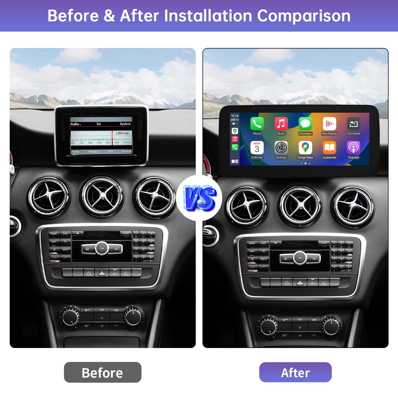 Road Top 10,25 Pollici Autoradio, CarPlay senza fili e Android Auto per Mercedes Benz A CLA GLA Classe W176 C117 X117 X156 2013-2015 Anno con NTG4.5/4.7, schermo tattile Stereo Auto con Mirrorlink