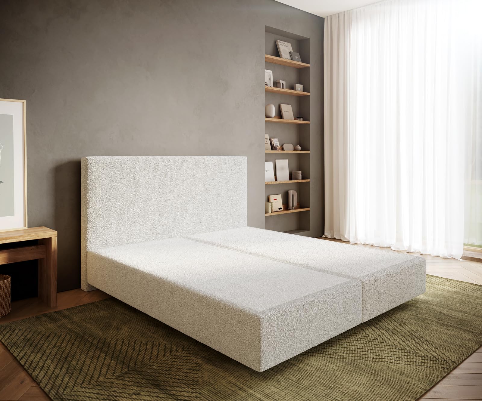 DELIFE Boxspringgestell Dream-Well Bouclé Creme-Weiß 180x200 cm Bettgestell