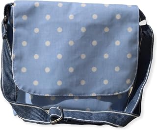 Oilcloth Messenger Bag in a blue an white spot design.