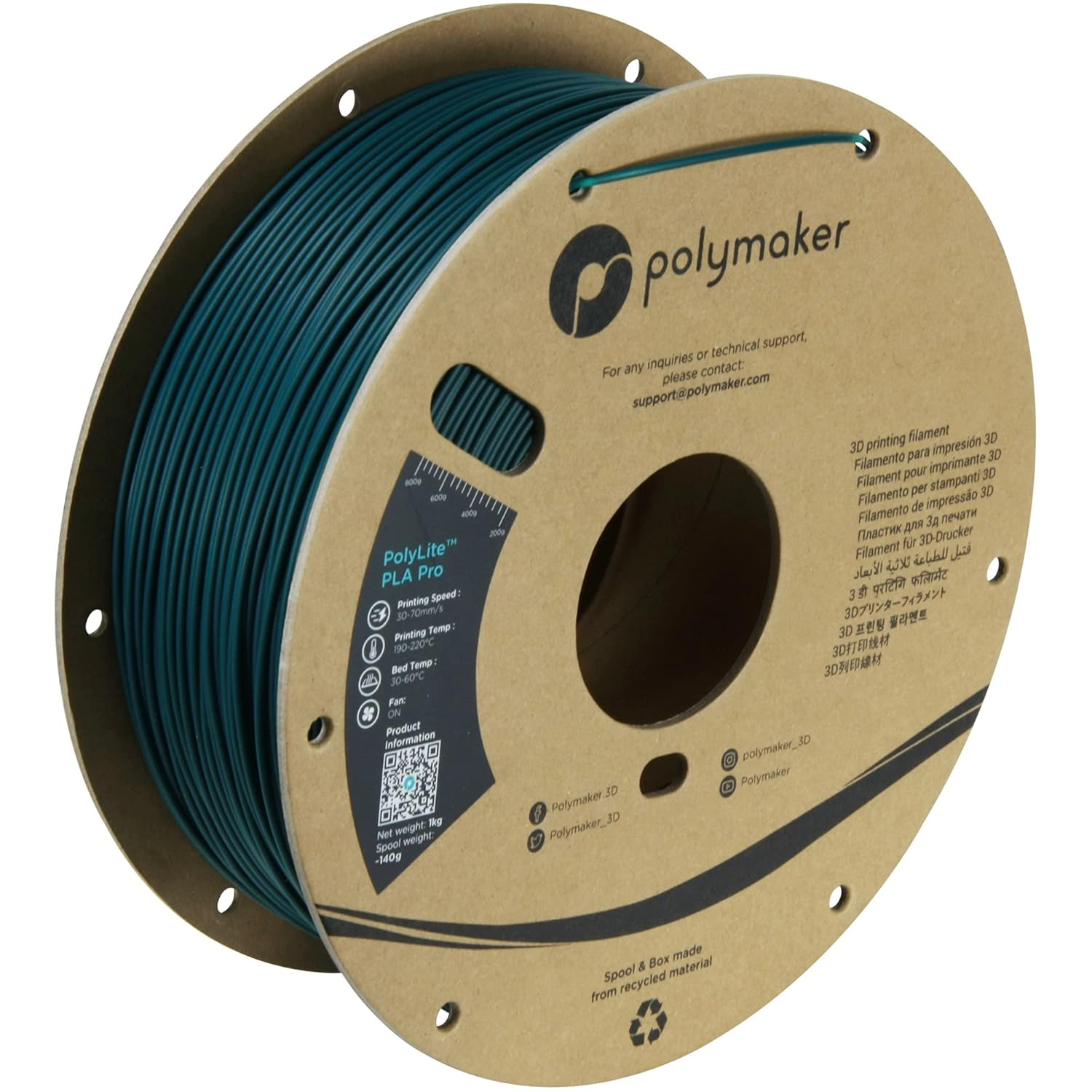 Polymaker PLA PRO Filament 1.75mm Blue Green, Powerful PLA Filament 1