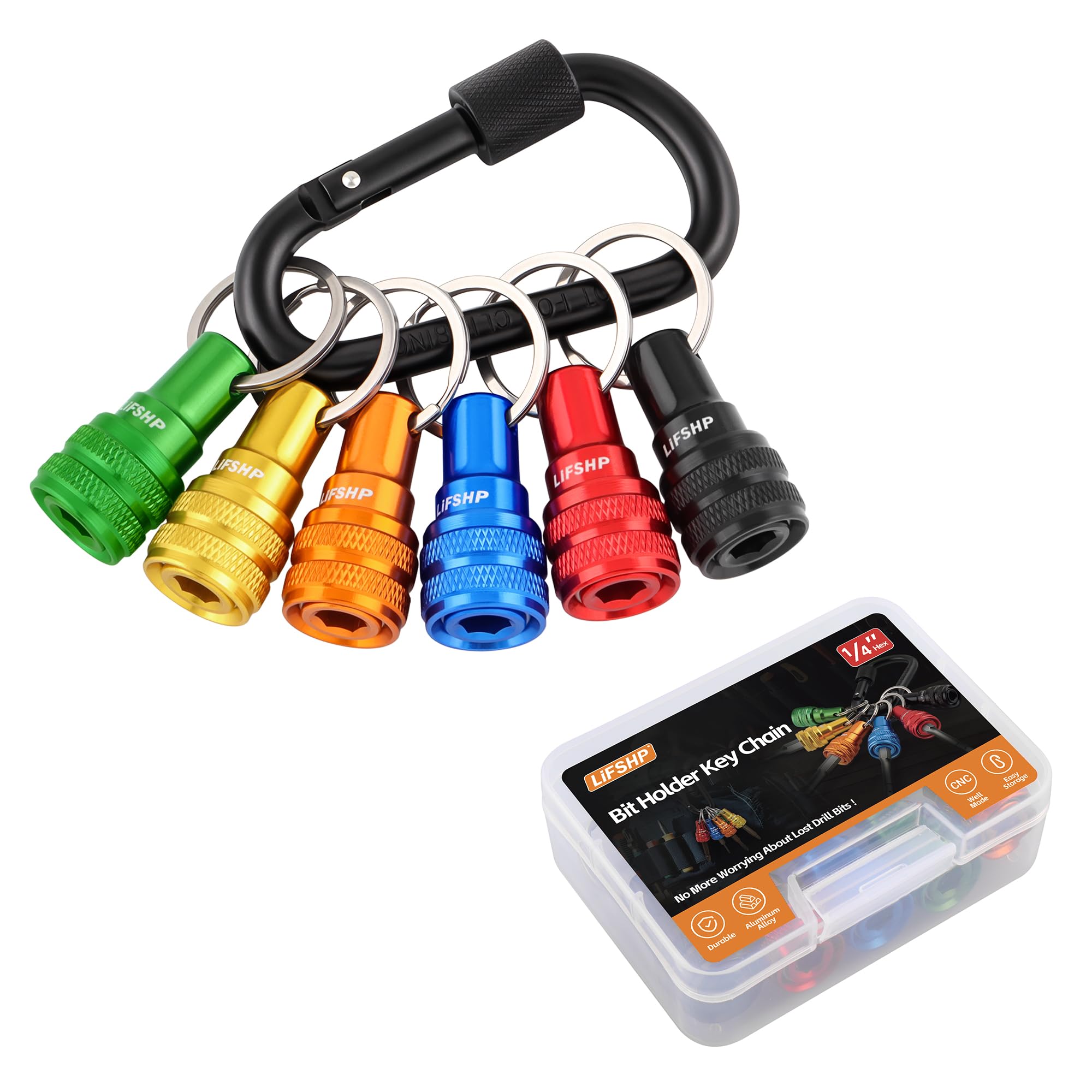 Drill Bit Holders - 6 Pack 1/4 Hex Keychain -1