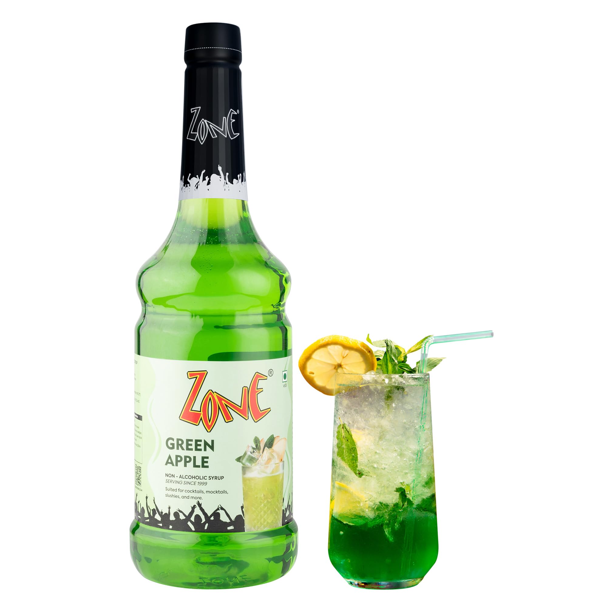 Zone Green Apple Flavoured syrup 1000ml | Tangy Fruit Syrup & Drink Mixer for Cocktails, Mocktails, Mojitos, Sodas, Smoothies, Lemonades, Iced Teas & Summer Coolers | Non Alcoholic Mix, More Servings, Perfect for HoReCa | Premium Bar Syrup 1 Litre