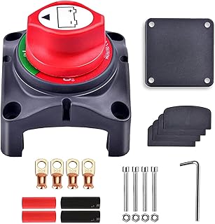 Battery Disconnect Switch, 2 Pack Battery Disconnect Switch 12V 48V, Marine Battery Switch, RV Travel Trailer Boat Camper Car, Heavy Duty Waterproof Battery Switch, Lugs Heatshrink (Red) (1)