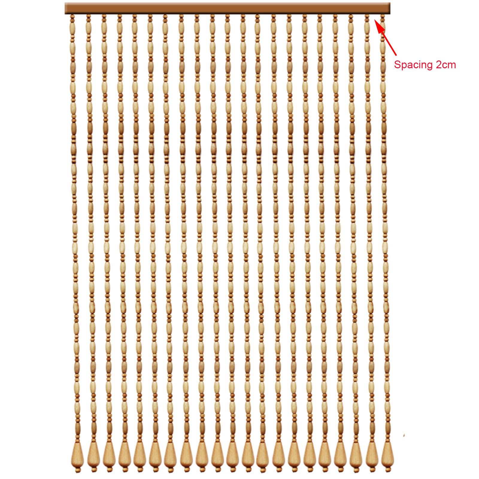 Tenda con perline in legno naturale fatta a mano, per divisorio e decorazione della casa, dimensioni personalizzabili (65 fili, 130 x 180 cm)