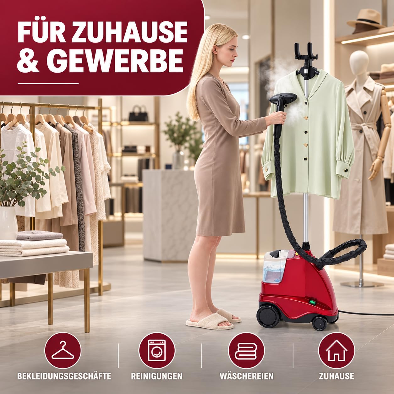 Vertikaler Dampfglätter 2500W Höhenverstellbar Steamer Dampfbügeleisen 70ml/min Kleiderdampfer 3 Dampfstufen Dampfgarer für Kleidung aus Seide, Faser, Nylon, Polyester, Wolle