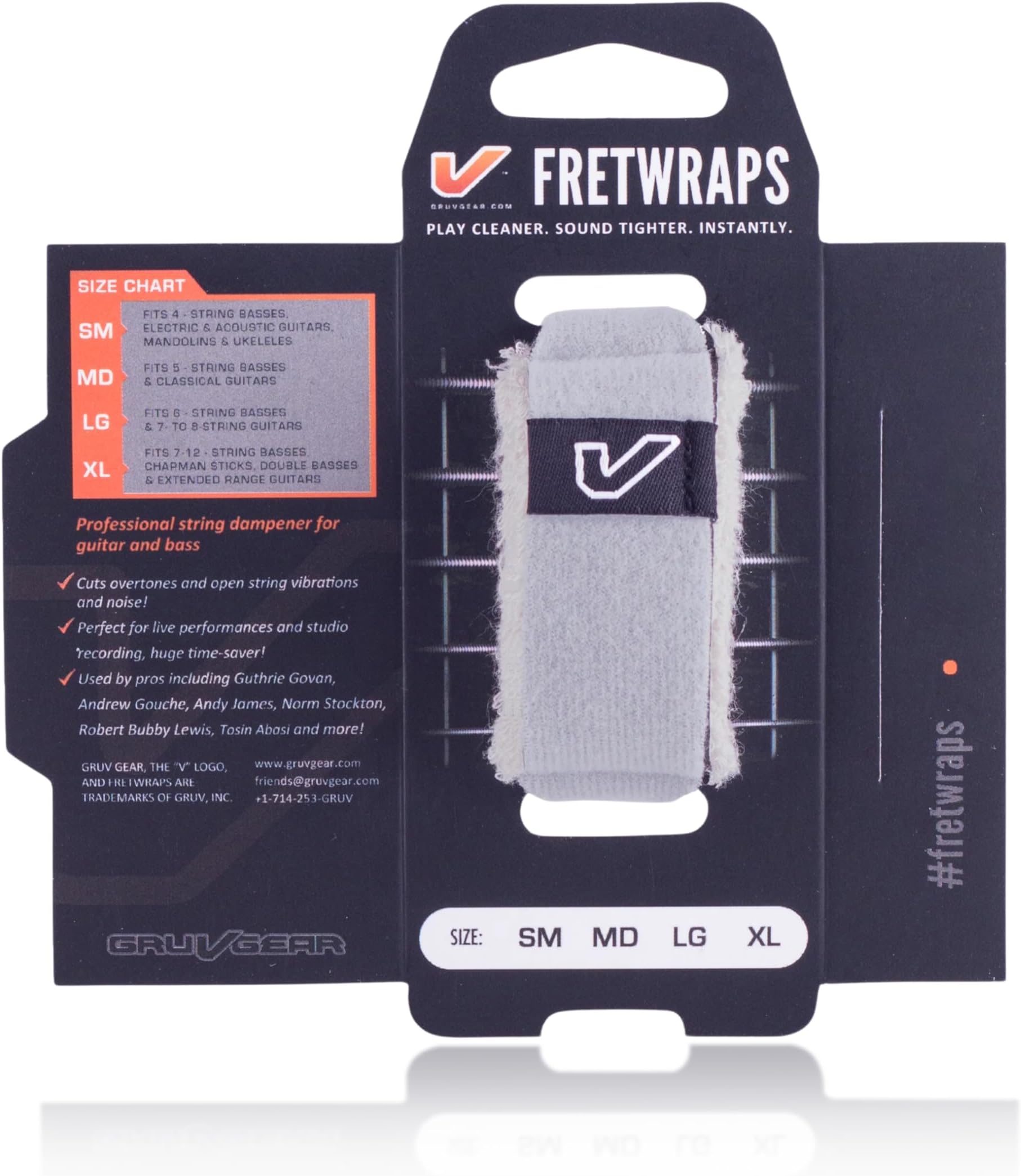 Gruv Gear FretWrap, Fret Wrap, String Dampener, Bass Mute, Guitar Fret Wrap, Acoustic Mute, GruvGear, Damper, Electric Guitar FretWrap, Resonance for Tapping & Recording - Pack of 1, White Small