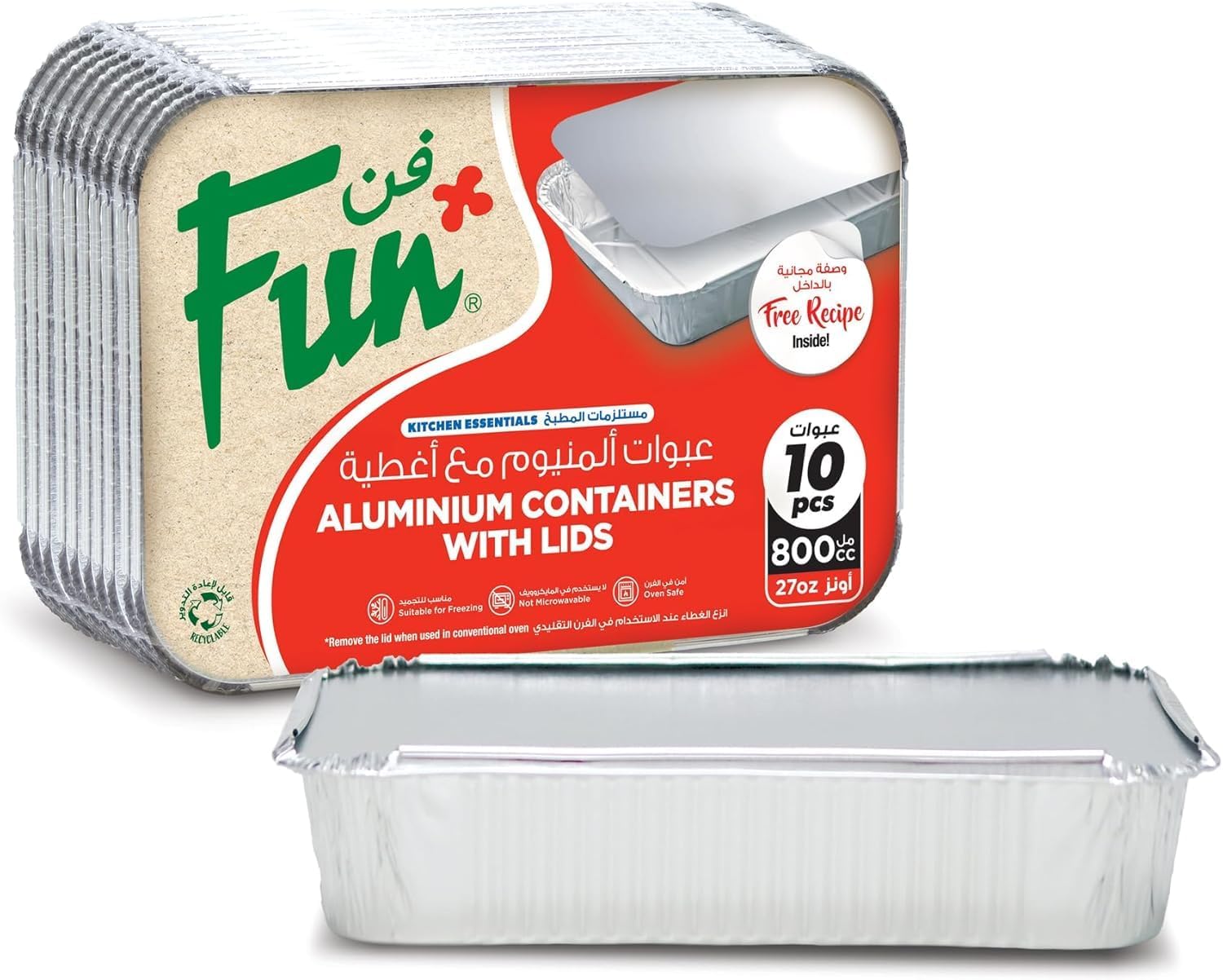 Fun Aluminium Containers with Lids 800Cc (Pack of 10) – Leakproof Food Storage Containers, Durable for Meal Prep, Lunch, Takeout & Kitchen Use