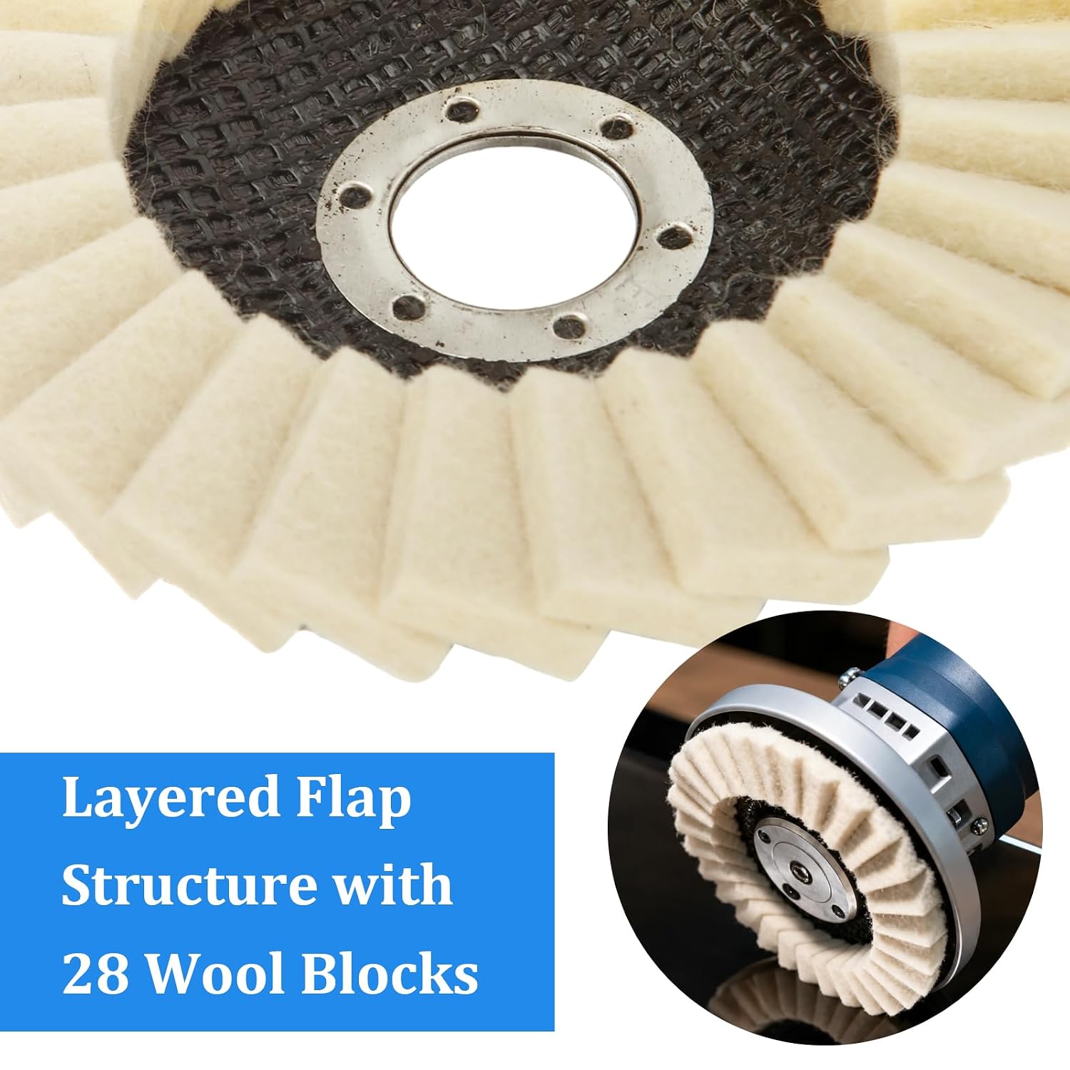 16PCS 4-1/2" Wool Felt Polishing Discs & Polishing Compounds Set, Wool Felt Flap Discs, 7/8 Inch Arbor Polishing Wheel for Angle Grinder Metal Wood DIY