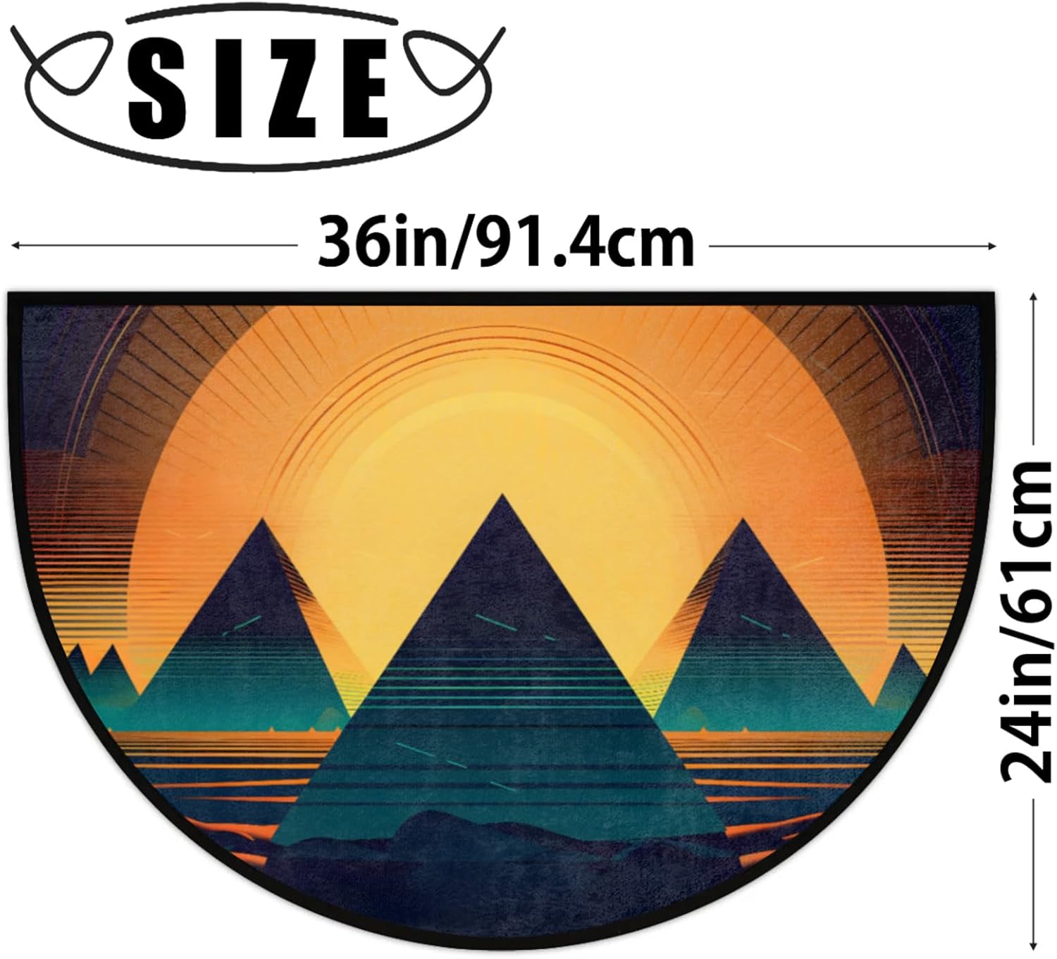 Triangle Pattern Half Round Door Mat Indoor Entrance Half Moon Rug Area Rug Low Pile Non Slip Absorbent Semi Circle Welcome Mats for Kitchen Patio Home Decoration 36x24 Inch