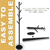 Vista 5 de FEBTECH - Perchero independiente con 6 ganchos- Perchero portátil de acero con acabado negro de 70 pulgadas - Perchero para sombreros de vaquero