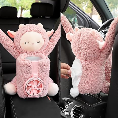 Amazon ティッシュケース 車 ぬいぐるみ おしゃれ ティッシュボックスと収納ボックスとカップホルダーの3in1 かわいい インテリア ふわふわ 動物 ウサギ 羊 犬 リビング 吊り下げ 携帯ポケット付き 創造的な車 ティッシュボックスホールダーのための車のシート