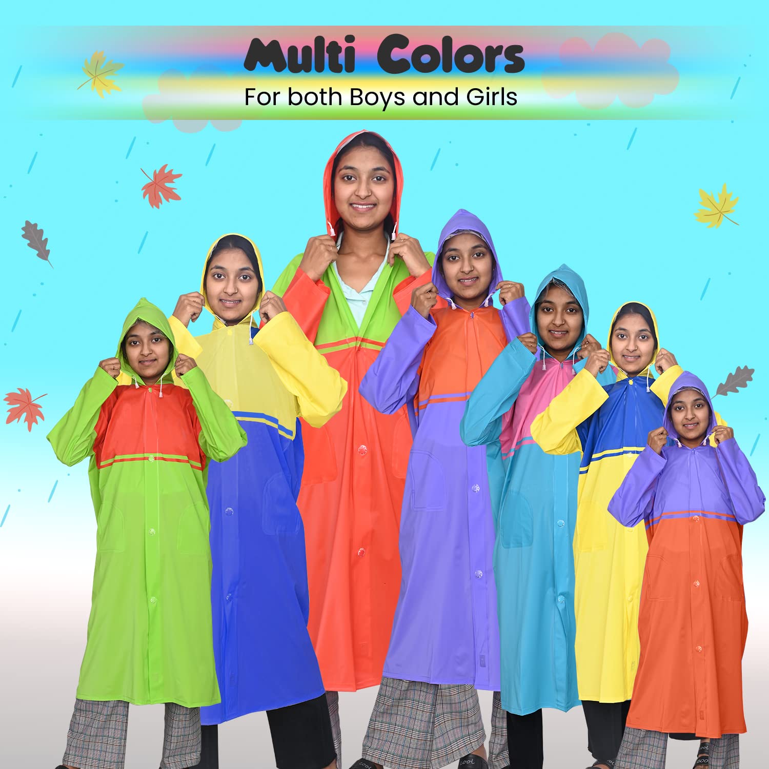 HACER Aqua Raincoat for 5 to 6 Years Old Kids Children Waterproof Rainsuit Adjustable Hood Drawstring Hem Rainwear with Side Pockets (30, Random Colour) 4