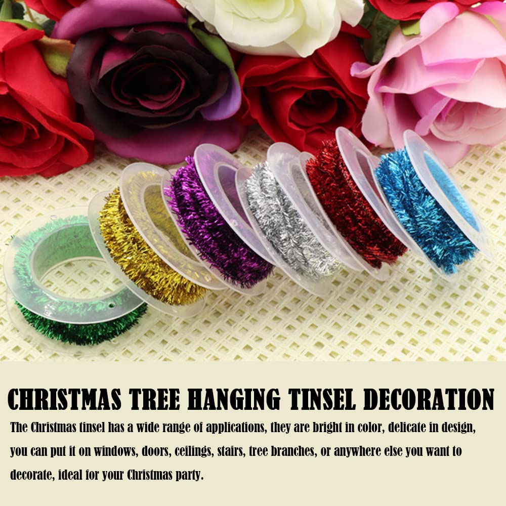 4 Rolls Christmas Tinsel Garland Christmas Tree Hanging Tinsel Decoration Shiny Garland Metallic Christmas Tree Garland Hanging Decorations for Holiday Present Wrapping Decoration DIY Craft Supplies - Image 2