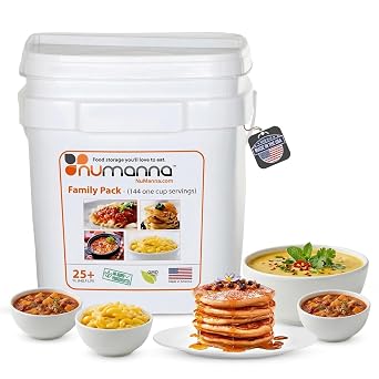 Numanna Family Pack Bucket 144 Servings 1-Month Emergency Meal Kit | Easy-to-Prepare, Non-GMO Freeze-Dried Survival Food | Everyday Meals in Resealable Pouches | Made in USA | 25+ Year Shelf Life