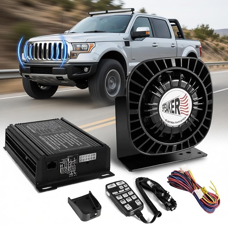 Emergency Police Siren Speaker Kit, 200W Multi-Tones Emergency Sirens PA System Extra Slim Speaker with Handheld Microphone, Car Alarm Megaphone for 12V Vehicles, Tow Truck Pickup Ambulance SUVs | Car intercom system, IP67 Waterproof, Car Pa System, Extra Slim Speaker, Handheld Mic, Car Alarm Megaphone, 12V Vehicles Use