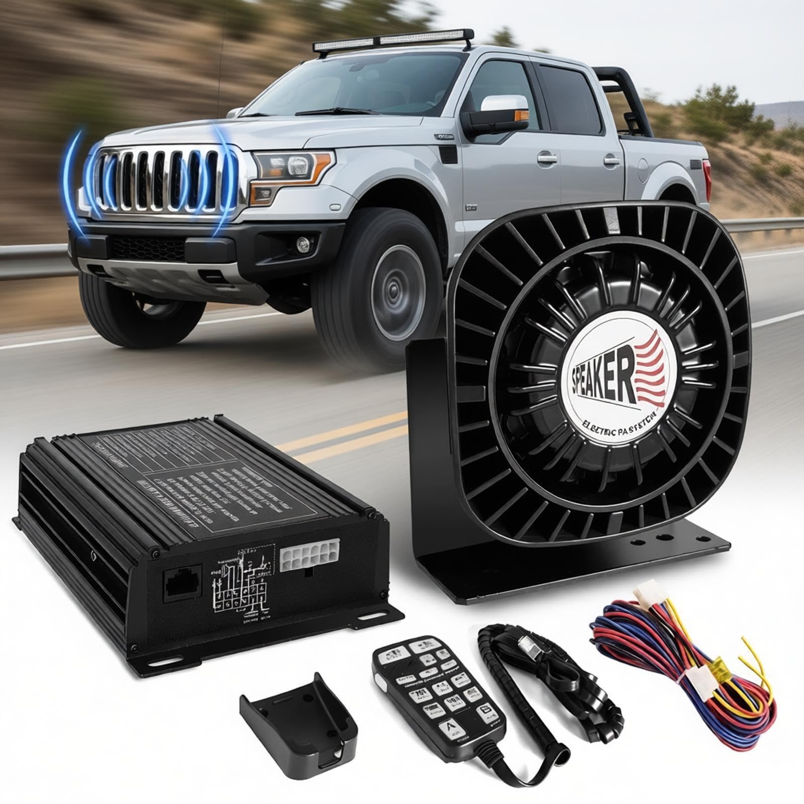 Emergency Police Siren Speaker Kit, 200W Multi-Tones Emergency Sirens PA System Extra Slim Speaker with Handheld Microphone, Car Alarm Megaphone for 12V Vehicles, Tow Truck Pickup Ambulance SUVs