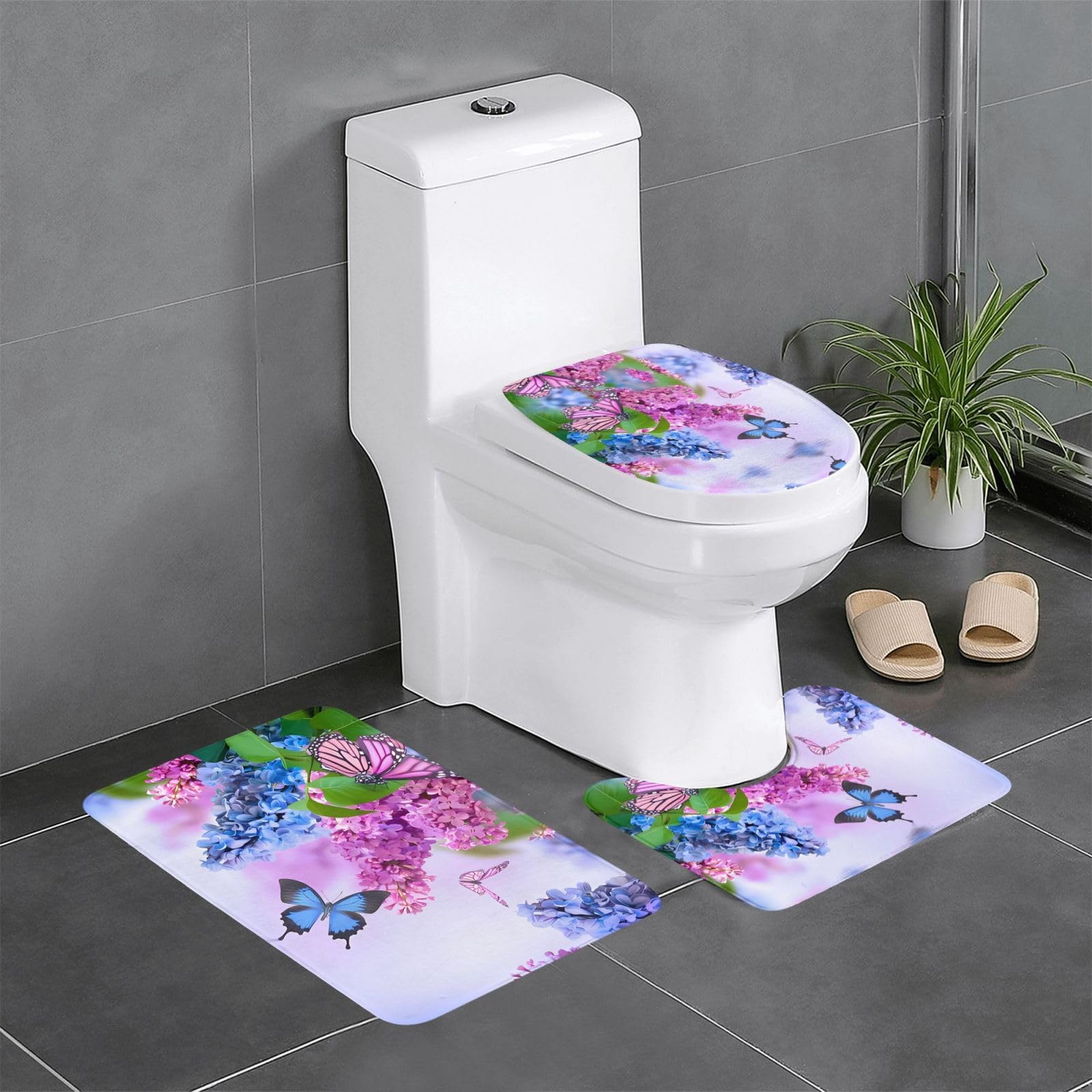 Tapis de salle de bain lot de 3 tapis absorbants motif jardin maison spa
