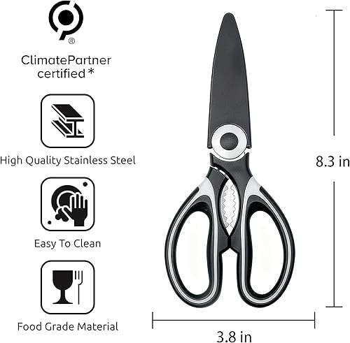Vista 7 de Tijeras de cocina multiusos, paquete de 3, tijeras de cocina de acero inoxidable resistentes para cortar carne, alimentos, pescado, aves de corral