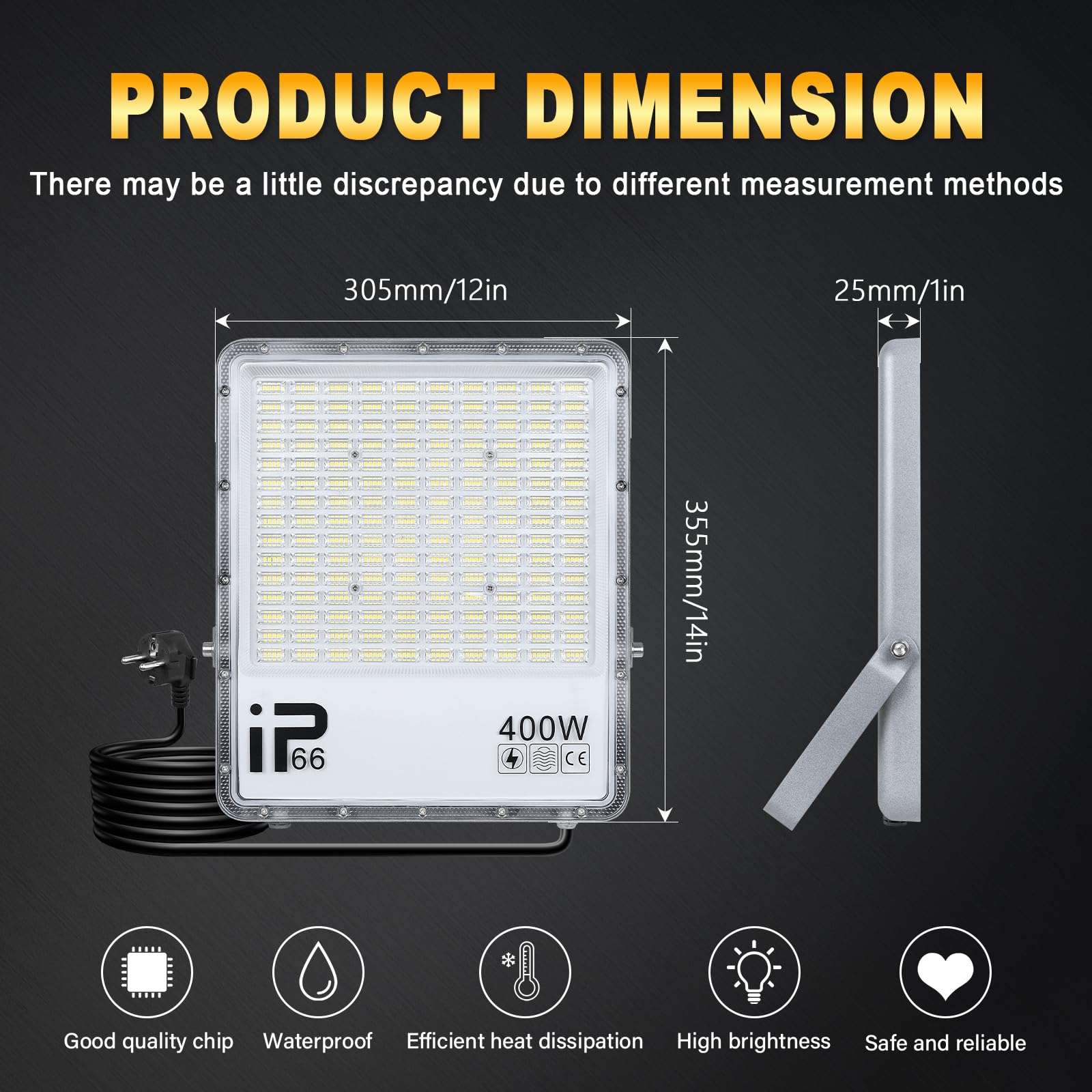 AUXTINGS LED Strahler Außen 400W,40000LM Sicherheitsbeleuchtung Aussen 1,5m Kabel mit Stecker, Aussenstrahler IP66 Wasserdicht, 6000K Außenstrahler, Flutlicht Scheinwerfer für Garten Garage Hof Haus