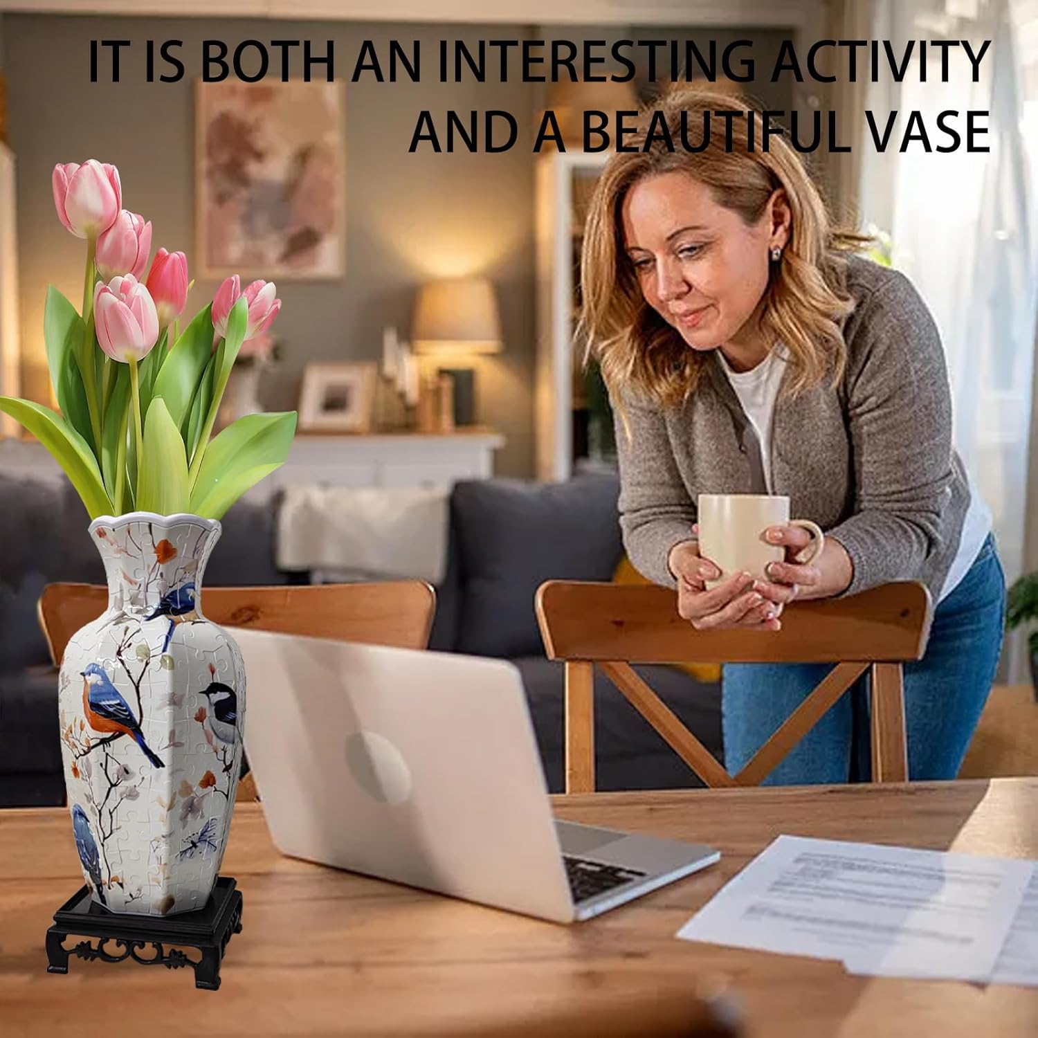 3D Puzzles for Adults Octagonal Vase, Puzzle Vase for Adults DIY Home Decor, 164 Plastic Pieces Unique Craft Gift for Women Mother's Day, Housewarming, Christmas