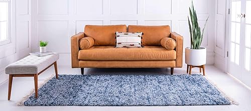 Miniatura 3 de Unique Loom Hygge Shag Collection - Alfombra moderna de inspiración marroquí, afelpada y acogedora, 8 pies x 10 pies, color azulazul marino