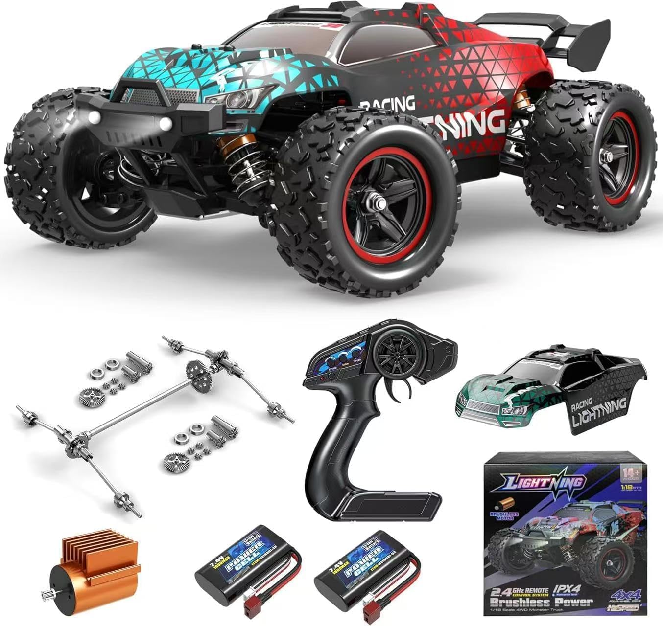 1:18 Brushless RC Cars for Adults & Boys, 50+KPH High Speed Fast 4WD Off-Road RC Truck, 4X4 RC Car Waterproof Remote Control Car with 2 Rechargeable Batteries-image-37