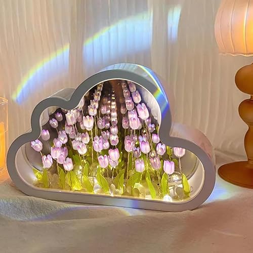 Lámpara de tulipán de nube, luz nocturna de tulipán, luz de noche de espejo de tulipán, decoración de muebles hechos a mano, simulación de flores,