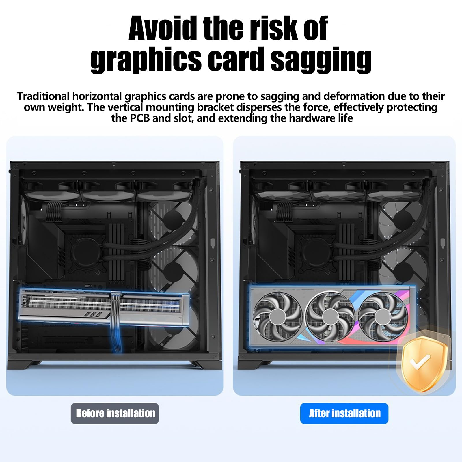 Soporte vertical para tarjetas gráficas con cable de 90 grados, GPU de metal, panel de ventilación, base magnética