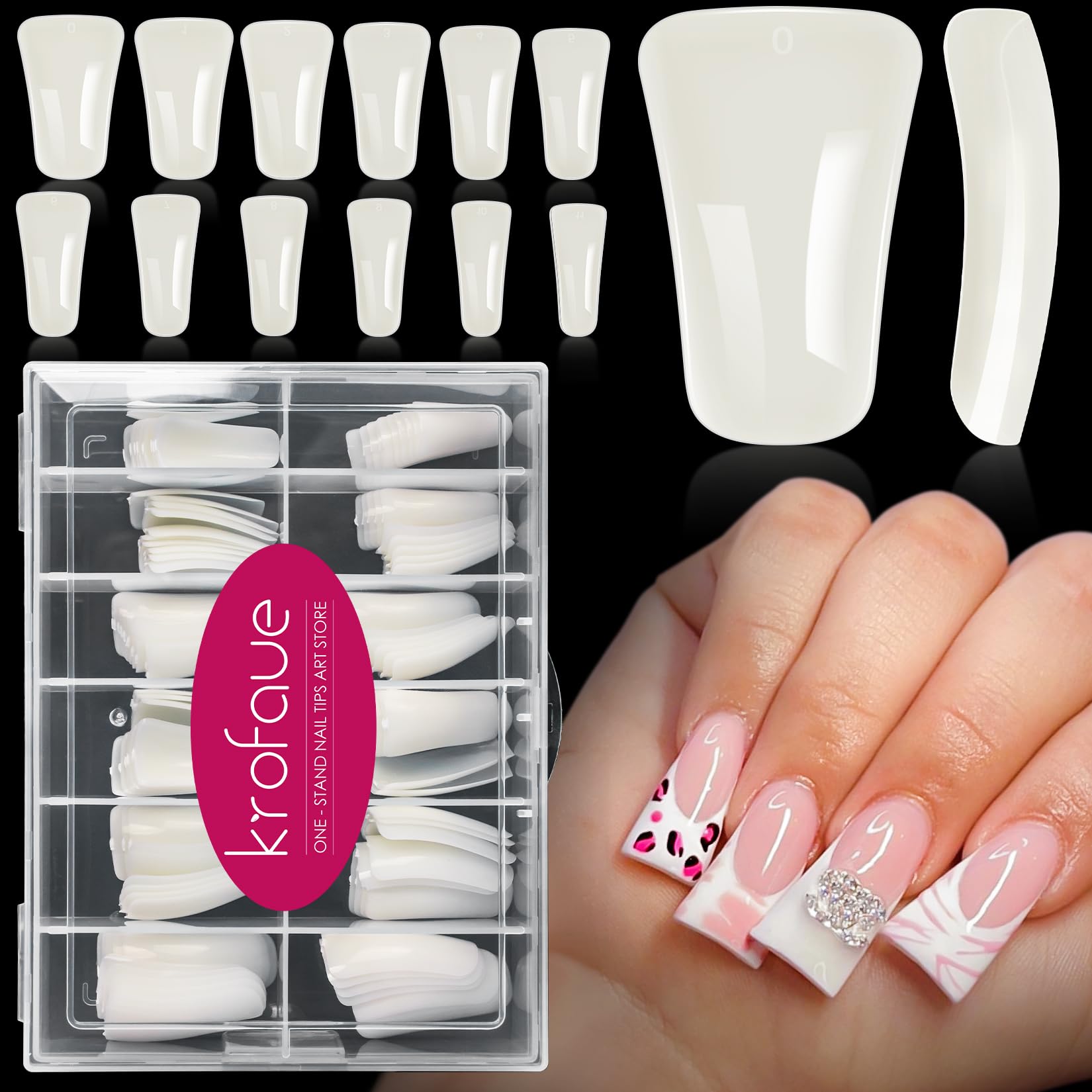 Photo 1 of **bundle of 2***krofaue Full Cover Duck Nails - Duck Nail Tips 120pcs Duck Tips for Acrylic Nails 12 Sizes Crystal Duck Feet Style Curved False Nails Wide French Nail Tips Natural Nails Design for Y2K Nail Salon 120PCS-NF
