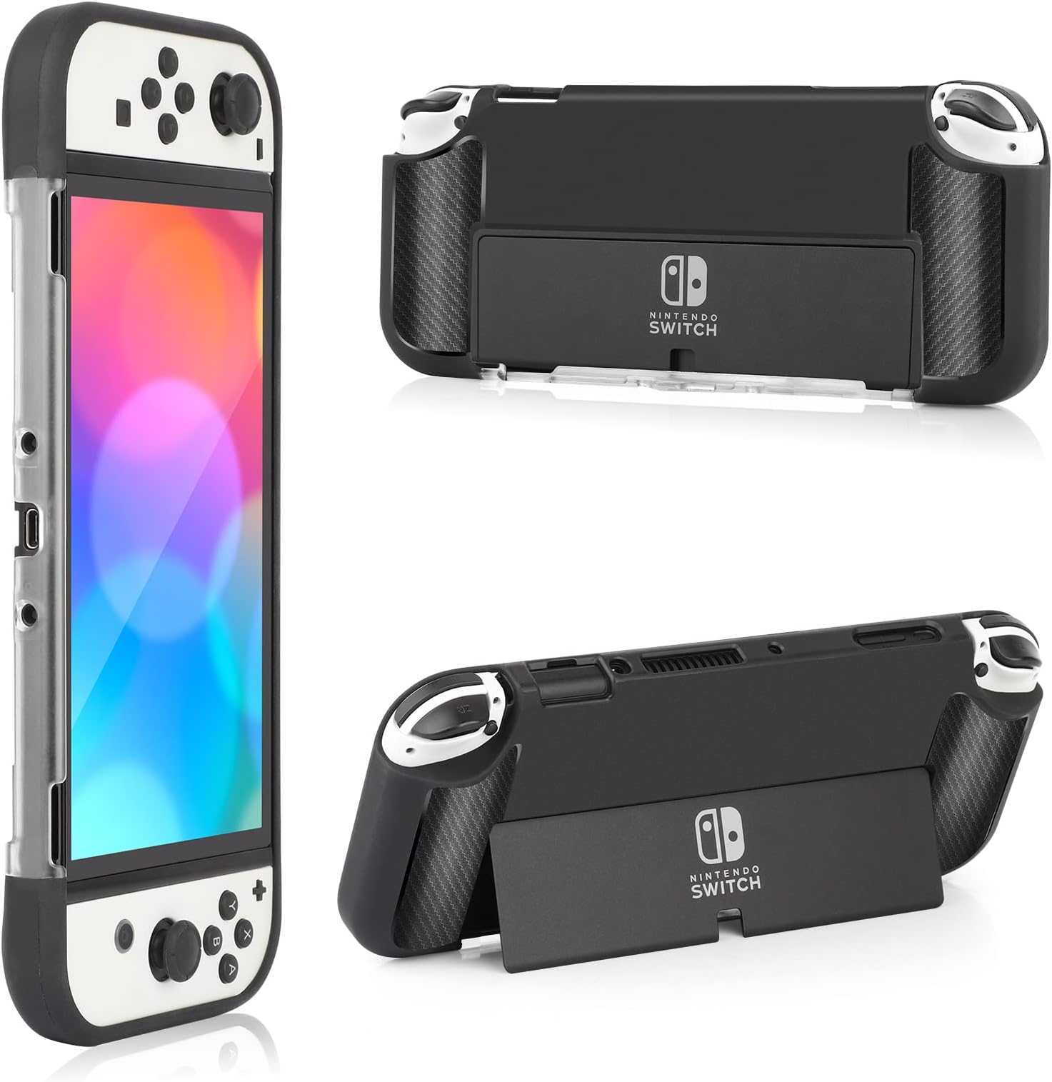 Trepcrow Protective Case Fit for Nintendo Switch OLED, TPU Grip and PC Protective Case Cover with Shock-Absorption Compatible with Nintendo Switch OLED Console,Black