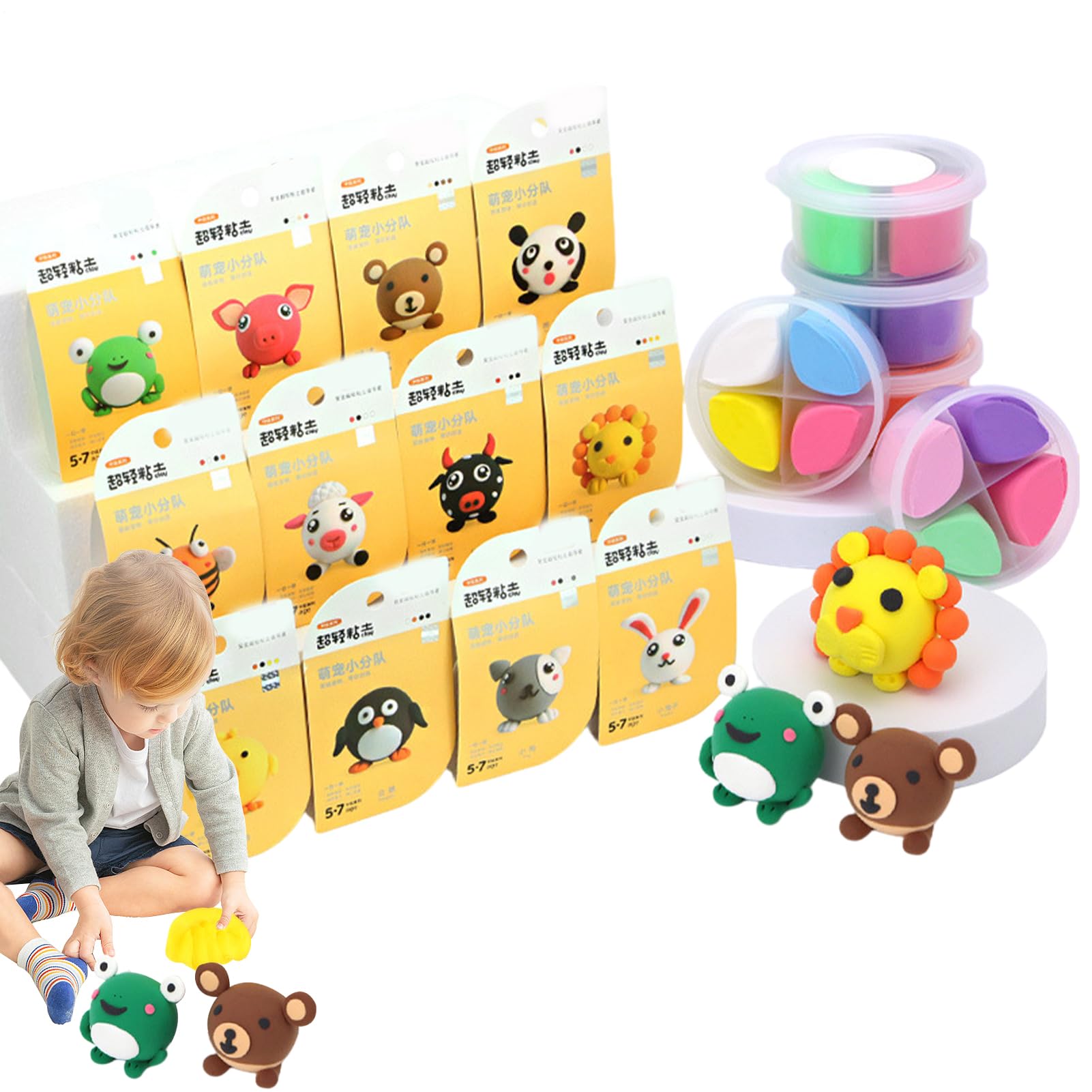 Air Dry Clay Kit - Bunte Lehm, Weichschaum Kitt | Pädagogischer Ton Set