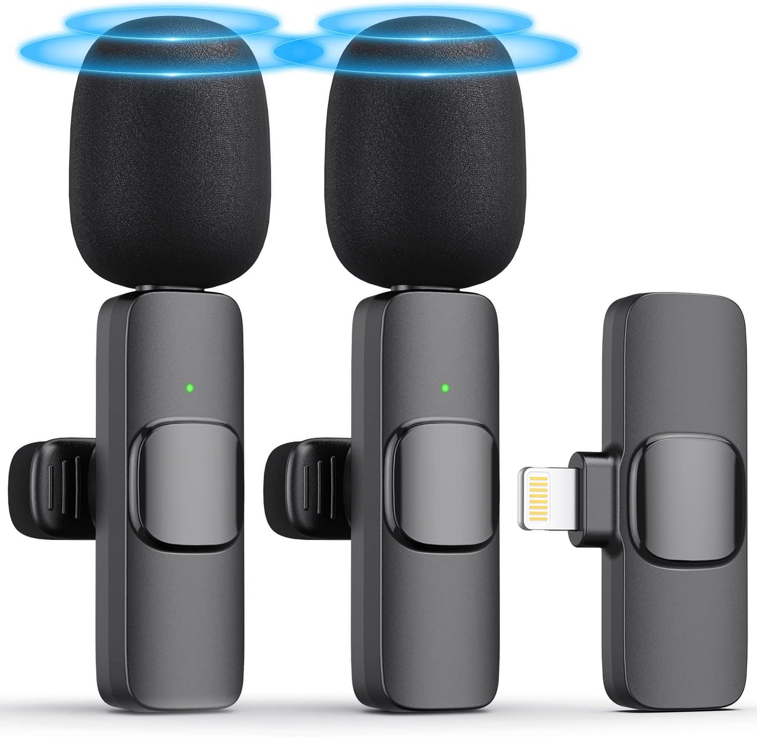 2 Pack Professional Wireless Lavalier Microphone for iPhone iPad, 2.4G Lav Lapel