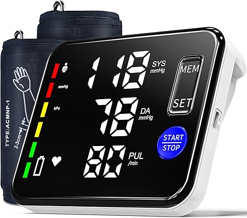 Monitor de presión arterial para el brazo superior del brazo para uso doméstico con puño Bp de 9"-17" y 15"-21.7", máquina Bp recargable de pantalla