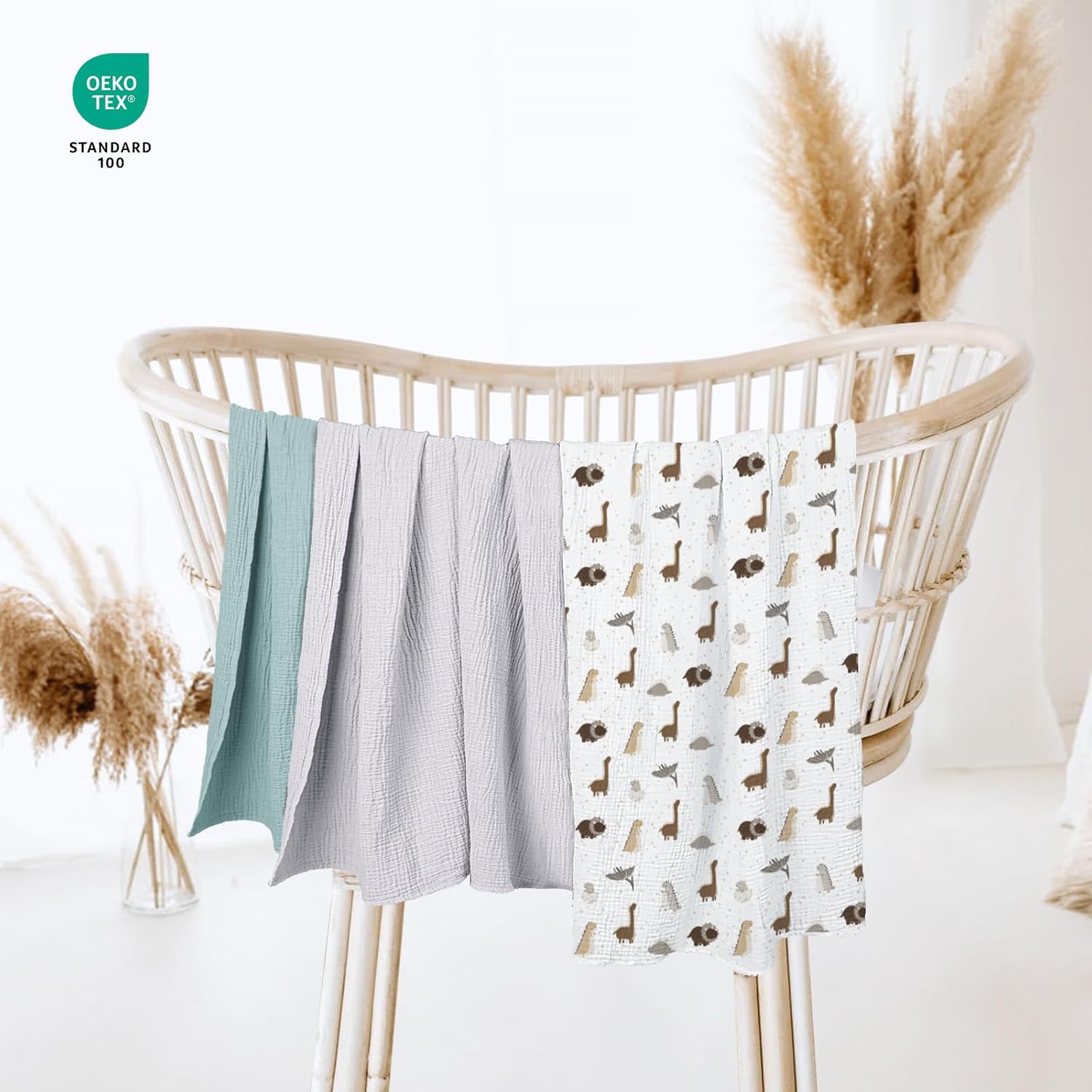 lulumoon Baby Muslin Swaddle Blankets: Soft Receiving Blanket for Newborn - Cotton Swaddling Blanket for Neutral 3Pack