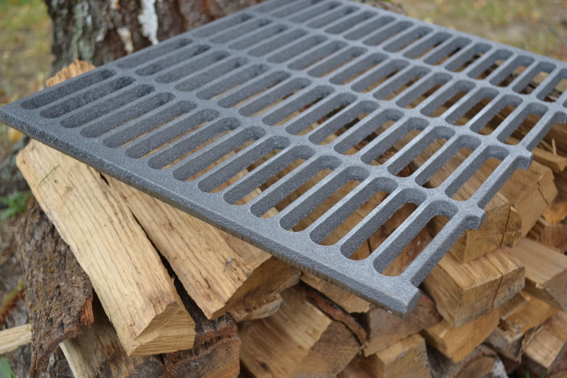 SEZAM Griglia in ghisa, 43 x 35 cm, griglia per stufa, griglia per cenere, vari diametri, adatta per camino, griglia da tavolo, griglia del forno, griglia del fuoco, griglia per carbone, barbecue